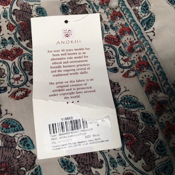 Anokhi Ayura Kurta Tunic Indian Multi-Color Printed Long Sleeve NEW Men's M - Picture 4 of 11